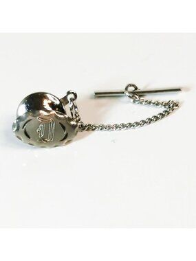 Vintage Silver Tone Monogram D Tie Tack Engraved Oval Chain Mens